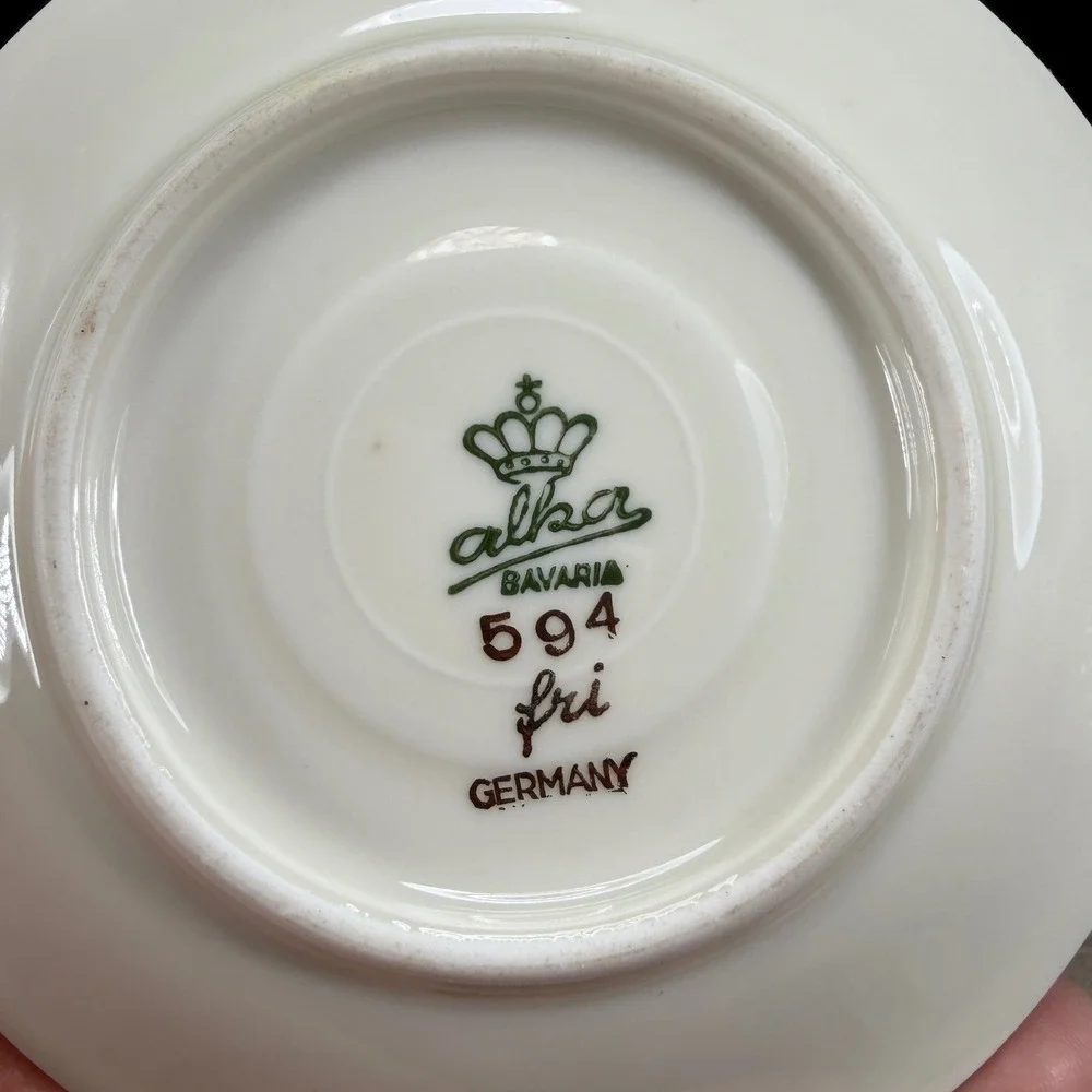 Alka Bavaria Germany Demitasse Cup Saucer‎ Set Orange Luster Gold Filigree VTG